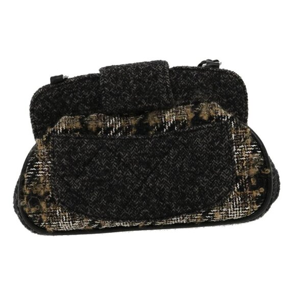 CHANEL Turn Lock Chain Shoulder Bag Wool Gray CC Auth 30734AV - Picture 2 of 16